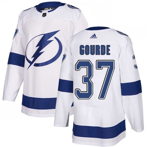 Adidas Tampa Bay Lightning Men #37 Yanni Gourde White Road Authentic Stitched NHL Jersey